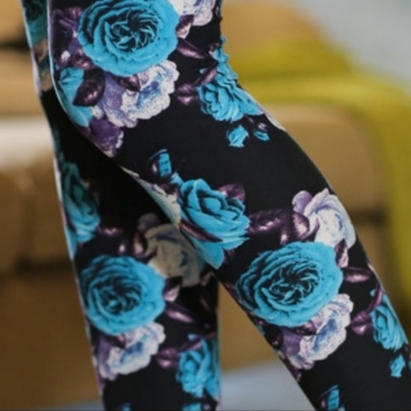 Infinity raine leggings floral black blue women's 2-12 OS cozy athleisure - Picture 3 of 6